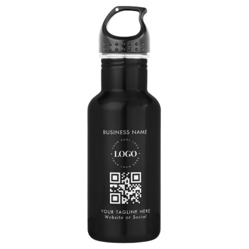 Custom Business Company Logo QR Code  Text Simple Stainless Steel Water Bottle
