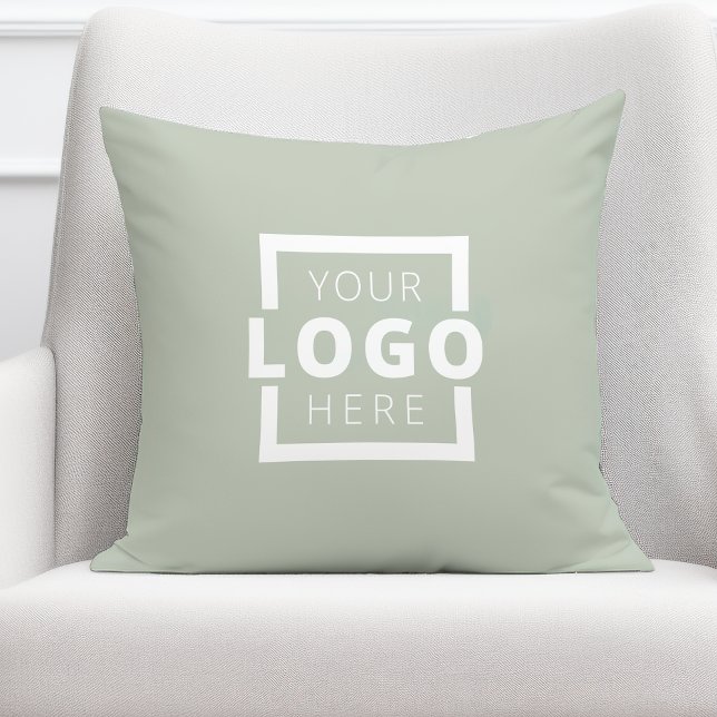 Custom Business Company Logo Sage Green Throw Pillow (Creator Uploaded)