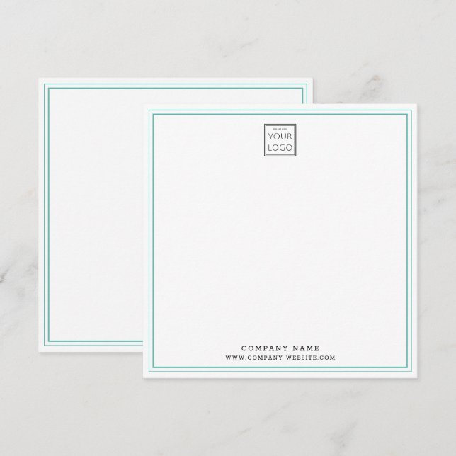 Custom Business Company Logo Teal Double Border Note Card (Front/Back)