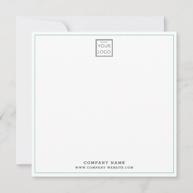 Custom Business Company Logo Teal Square Note Card (Front)