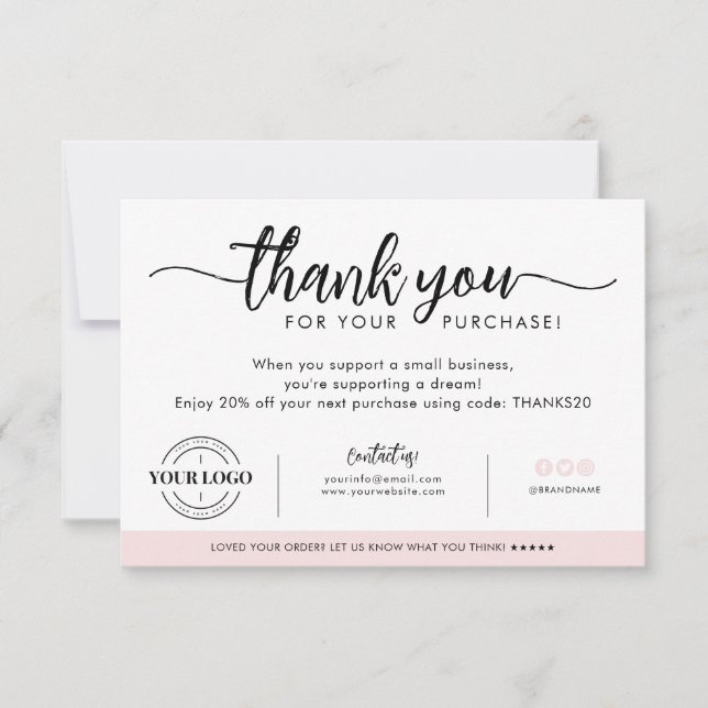 Custom Business Company Logo Thank You Blush Pink Card (Front)