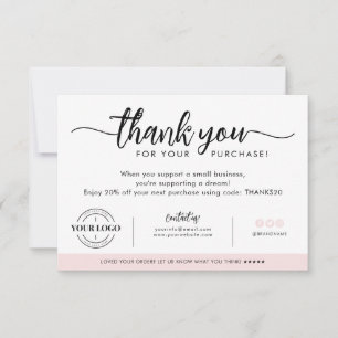 Custom Business Company Logo Thank You Blush Pink Card