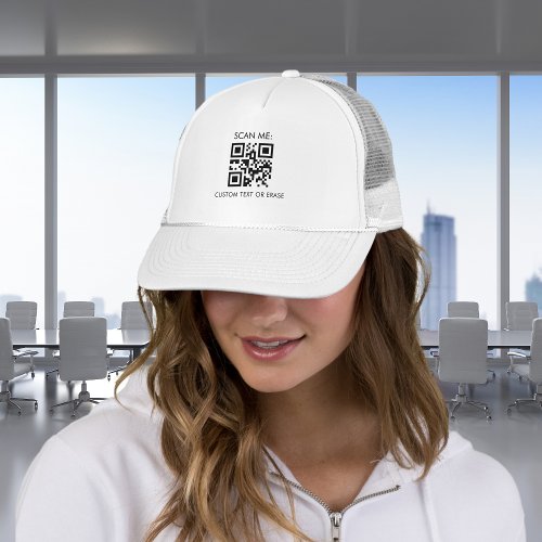 Custom Business Company QR Code  Text Minimalist Trucker Hat