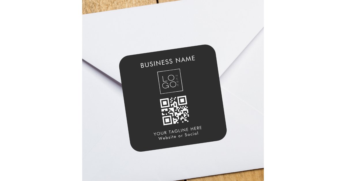 Custom Business Company Square Logo QR Code Text Square Sticker | Zazzle