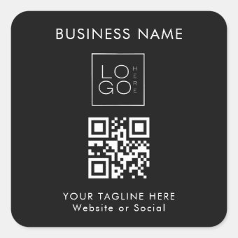 Custom Business Company Square Logo QR Code Text Square Sticker | Zazzle