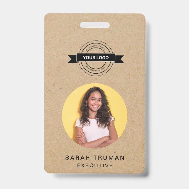 Custom Business Employee Card Rustic Craft  Badge (Front)