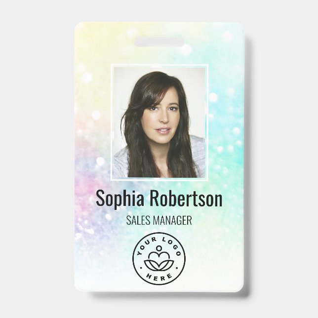 Custom Business Employee Photo Bar Code Glitter Badge (Front)