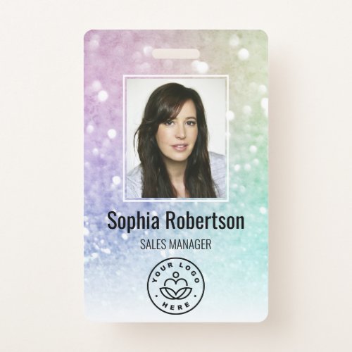 Custom Business Employee Photo Bar Code Glitter Badge