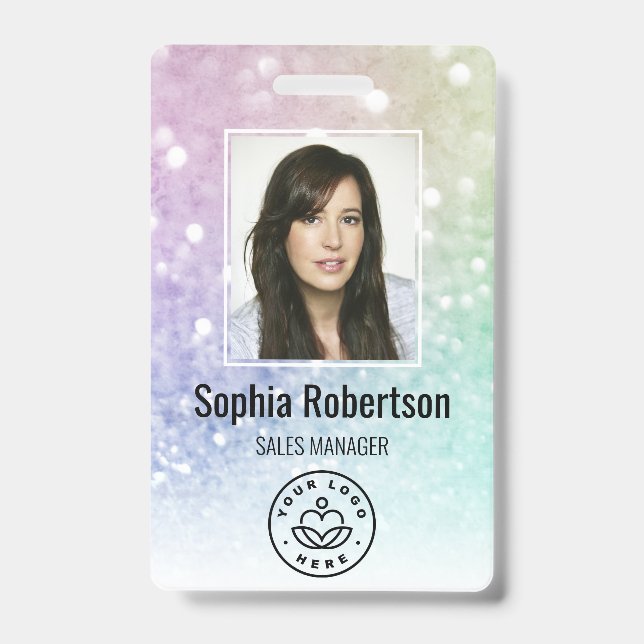 Custom Business Employee Photo Bar Code Glitter Badge (Front)