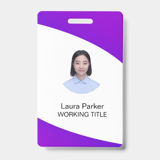 Custom Business Employee Photo Text Purple Badge (Front)