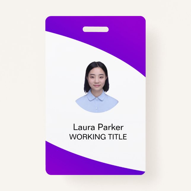 Custom Business Employee Photo Text Purple Badge (Front)