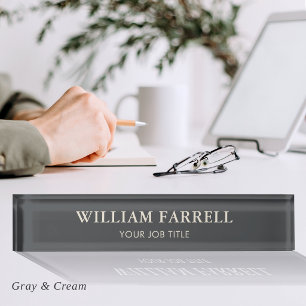 Custom Business Executive Gray Cream Office Desk Name Plate