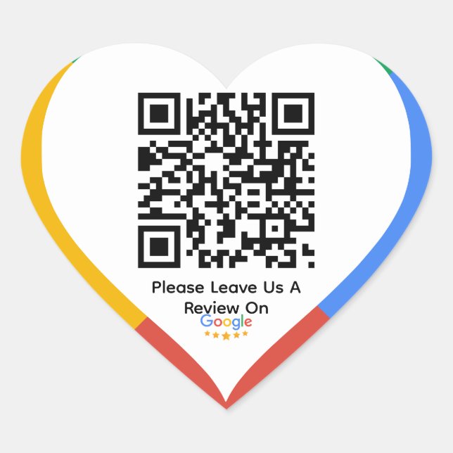 Custom Business Google Reviews QR Code Company Heart Sticker (Front)
