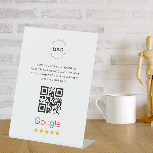 Custom Business Google Reviews QR Code Logo Simple Pedestal Sign