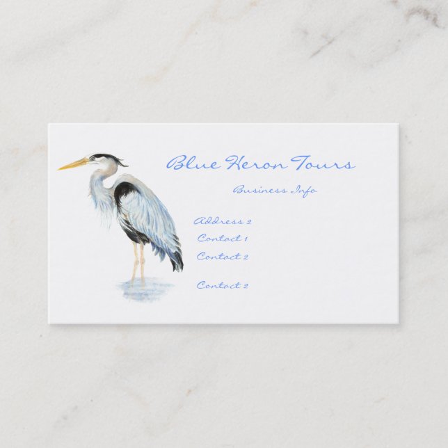 Custom Business Great Blue Heron Bird Business Card (Front)