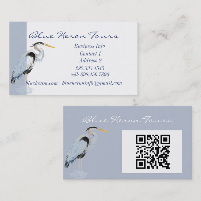 Custom Business Great Blue Heron Bird QR Code Card (Front/Back)