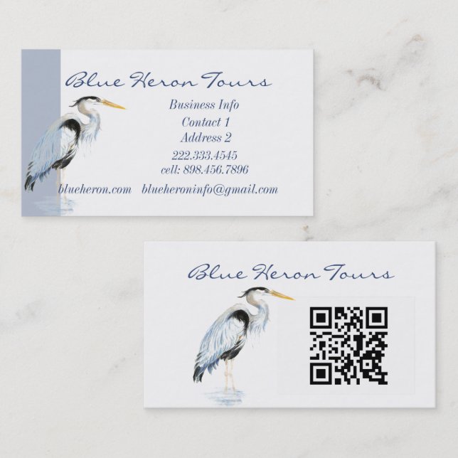 Custom Business Great Blue Heron Bird QR Code Card (Front/Back)