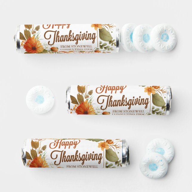 Custom Business Happy Thanksgiving Fall Flowers Breath Savers® Mints (Assorted)