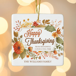 Custom Business Happy Thanksgiving Fall Flowers Ceramic Ornament