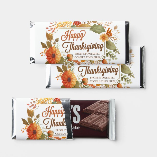Custom Business Happy Thanksgiving Fall Flowers Hershey Bar Favors (Front)