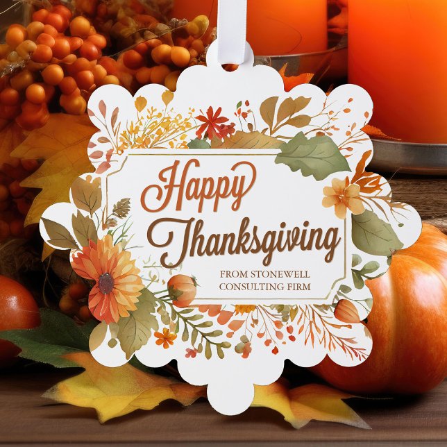 Custom Business Happy Thanksgiving Fall Flowers Ornament Card (Creator Uploaded)