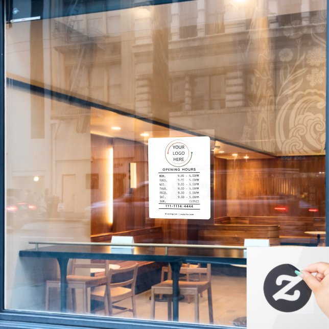 Custom Business Hours Window Cling with Logo  (Cafe Window)