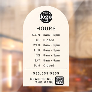 Custom Business Hours With Store Logo And QR Code Window Cling