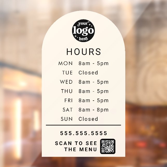 Custom Business Hours With Store Logo And QR Code Window Cling (Sheet 2)