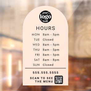 Custom Business Hours With Store Logo And QR Code Window Cling