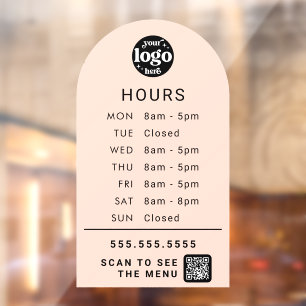Custom Business Hours With Store Logo And QR Code Window Cling
