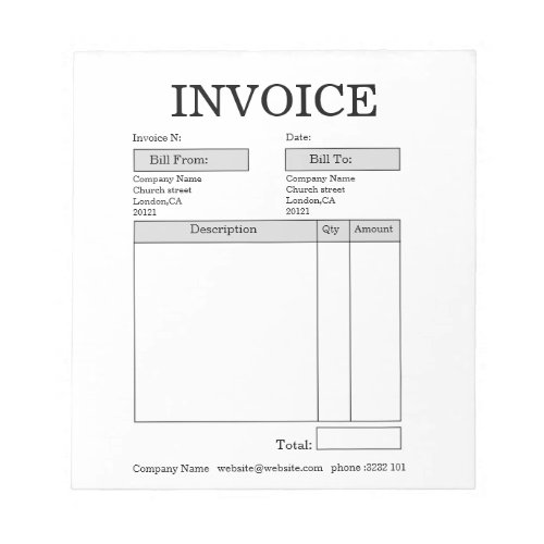 Custom Business Invoice Notepad