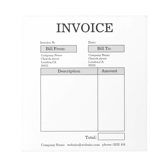 Custom Business Invoice Notepad (Front)