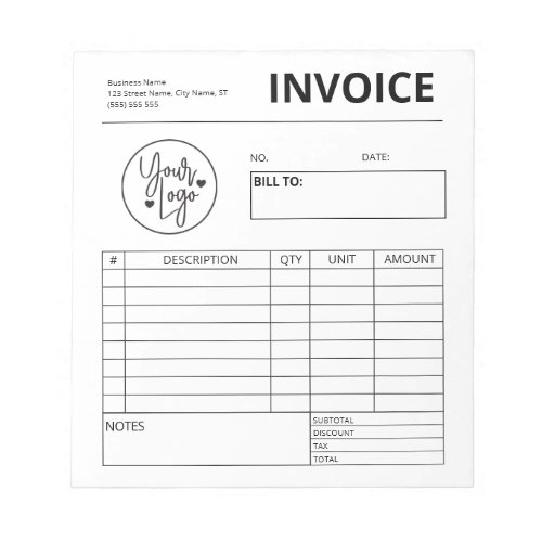 Custom Business Invoice Order Form Logo Notepad