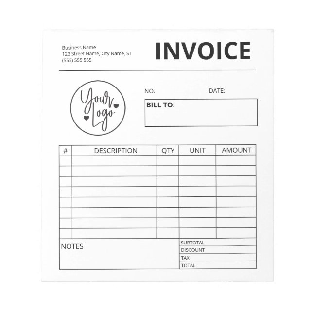 Custom Business Invoice Order Form Logo Notepad (Front)