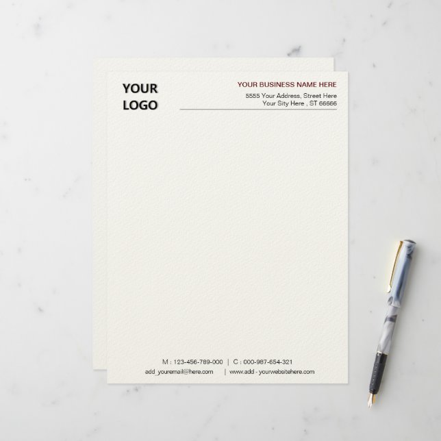 Custom Business Letterhead Template with Logo (Front/Back In Situ)