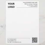 Custom Business Letterhead with QR Code and Logo<br><div class="desc">Simple Personalized Modern Design Business Office Letterhead with Your QR Code and Logo - Add Your QR Code - Image and Logo / Business Name - Company / Address - Contact Information - Resize and move or remove and add elements / image / text with customization tool. Choose your colors...</div>