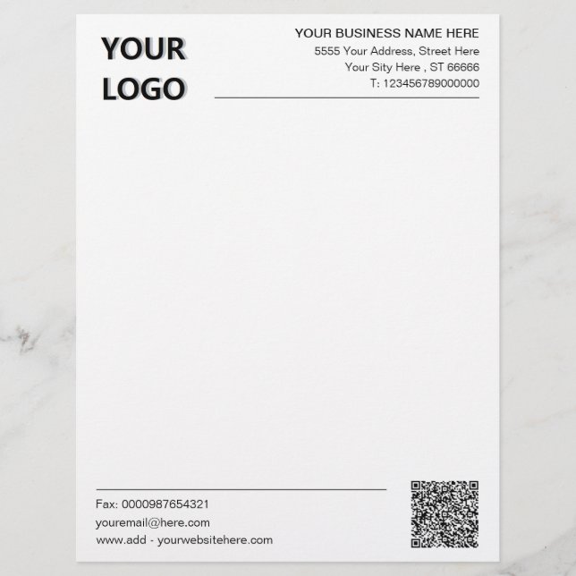 Custom Business Letterhead with QR Code and Logo (Front)