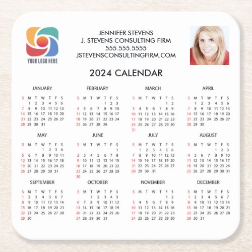 Custom Business Logo 2024 Company Calendar Magnet Square Paper Coaster