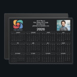 Custom Business Logo 2026 Calendar Black Magnet<br><div class="desc">This black and white business calendar magnet is custom made with your professional company name and office contact details in black and white. These chic calendar magnets features your logo on one side of the top and personalized professional photo on the other. Contemporary marketing item for a corporation in 2026....</div>