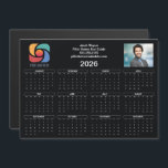 Custom Business Logo 2026 Calendar Black Magnet<br><div class="desc">This black and white business calendar magnet is custom made with your professional company name and office contact details in black and white. These chic calendar magnets features your logo on one side of the top and personalized professional photo on the other. Contemporary marketing item for a corporation in 2026....</div>