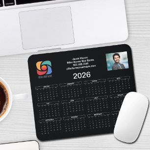 Custom Business Logo 2026 Calendar Black White Mouse Pad
