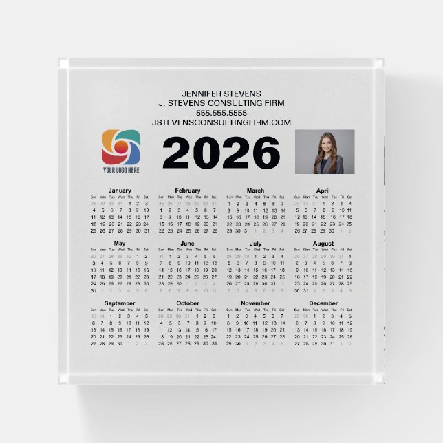 Custom Business Logo 2026 Company Calendar Paperweight (Front)
