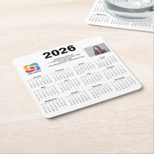 Custom Business Logo 2026 Company Calendar Square Paper Coaster
