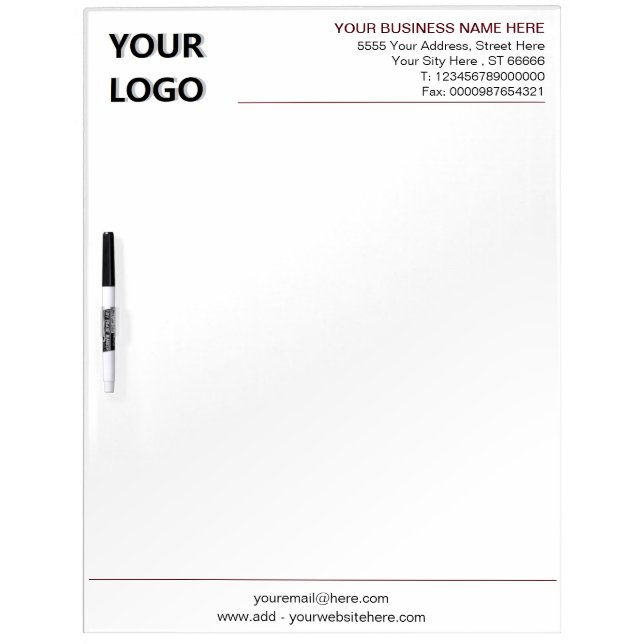 Custom Business Logo Address Info Dry Erase Board (Front)