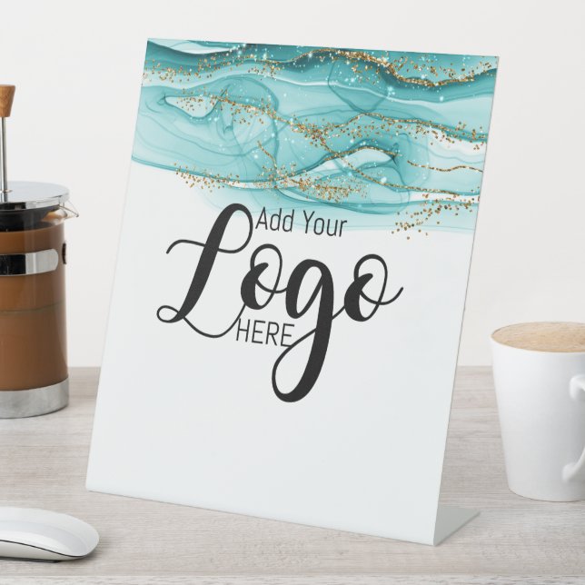 custom business logo advertising teal ink pedestal sign (In SItu)