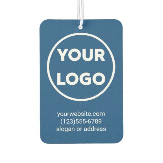 Custom Business Logo and Contact Info on Blue Air Freshener