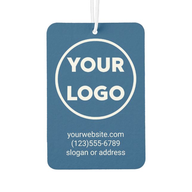 Custom Business Logo and Contact Info on Blue Air Freshener (Back)
