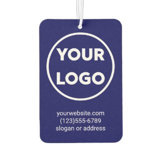 Custom Business Logo and Contact Info on Navy Blue Air Freshener