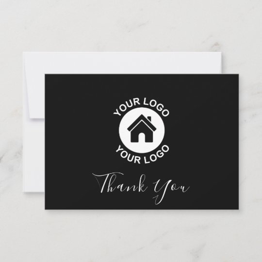 Custom Business Logo And Message Black Thank You Card