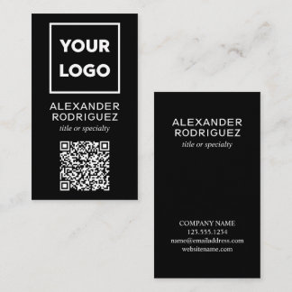 Custom Business Logo and QR Code Modern Black Card